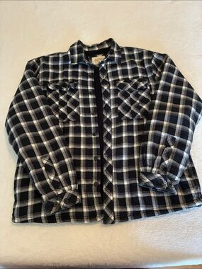 Boston Traders Black and White Plaid Shirt Jacket fleece lined XL